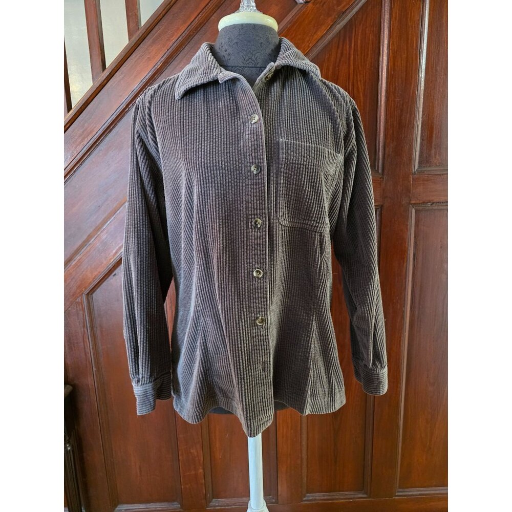 L.L.Bean Womens Waffle Corduroy Button-Up Shirt Brown Size S Regular 100% Cotton